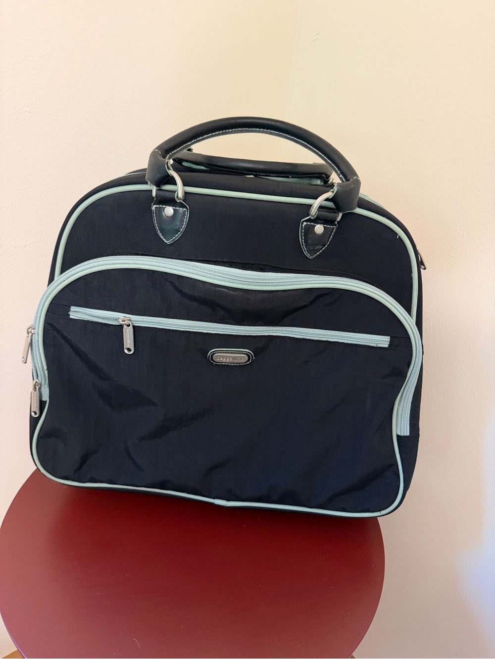 Baggalini Black w/Mint Trim 2 Wheel Tote